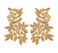 MAYJOYDIY 2pcs 3D Fleur Perlée Dentelle Applique Verge D'Or Paillettes Fleur Dentelle Tissu Broderie Florale Appliques Brodées Robe Patch pour DIY Couture Cheongsam Robe de Mariée Vêtements Décor