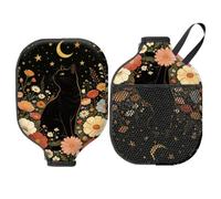 MAYJOYDIY 2pcs Housse de Raquette de Pickleball Chat Noir 30.5x20.3cm Ciel Étoilé Manchon Néoprène avec Fermeture Compatible avec Les Raquettes Standard pour Sports Cadeau Hommes Femmes