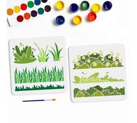 MAYJOYDIY 2Pcs Pochoir de D'Herbe 30×30cm Pochoir de Peinture Prairie avec Pinceau Modèle de dessin Réutilisable de Roseau et D'Herbe D'Eau pour L'Artisanat Sur Fenêtre Mur en Bois Décoration