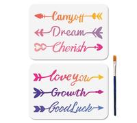MAYJOYDIY 2Pcs Pochoir de Flèche Pochoir pour Peinture Love You et Dream 29.7×21cm avec Pinceau Réutilisables Modèle de dessin pour L'Artisanat Sur Fenêtre Mur en Bois Tissu Décoration