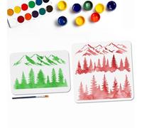MAYJOYDIY 2Pcs Pochoir de Forêt de Pins Pochoir de Peinture Montagnes Paysages Naturels 29.7×21/30×30cm Modèle de dessin Réutilisable avec Pinceau pour L'Artisanat Sur Fenêtre Mur en Bois Décoration