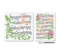 MAYJOYDIY 2Pcs Pochoir de Peinture Partition de Musique Rose 30×30/29.7×21cm Modèle de Dessin Notes de Musique avec Pinceau pour Bricolage Artisanat Sur Mur en Bois Décoration de la Maison