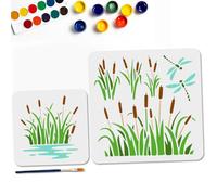 MAYJOYDIY 2Pcs Pochoir pour Peinture Buisson de Roseaux Pochoirs de Libellule 30×30cm/20×20cm avec Pinceau Modèles de Réflexion en Roseaux pour L'Artisanat Sur Fenêtre Mur en Bois Décoration