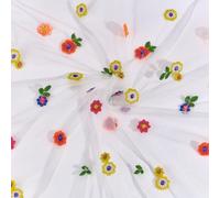 MAYJOYDIY 3 m Chemin de Table en Gaze Brodée de Marguerites Blanche, 72cm de Large Motif Floral Tulle Rustique Dentelle Transparente pour Cuisine Salle à Manger Mariage Vacances Fête Décoration