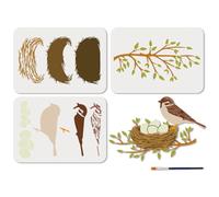 MAYJOYDIY 3 pochoir Réutilisable en Forme D'Oiseau Motif Nid D'Oiseau et Œufs pour Peinture 21 x 29.7cm avec Pinceau pour Décoration Murale Sol Bois Papier