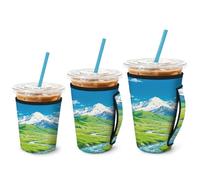 MAYJOYDIY 3 Tailles Manchon Café Glacé Collines Prairies Vertes | Manchon De Gobelet En Néoprène Isolé Magnifique Paysage Naturel Ciel Bleu, Pour Boissons Chaudes Et Froides 16 À 32 Oz