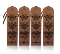 MAYJOYDIY 4 Marque Page en Cuir Magic Moth 5 × 18cm Phase de Lune Insectes Marque Page Marron Classique Marque Pages Vintage avec Corde en Cuir pour Hommes Femmes Amoureux des Livres Écrivains