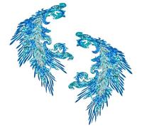 MAYJOYDIY 4 Pcs Broderie à Paillettes Bleues Applique de Queue de Paon Phénix 41×26cm Patchs de Couture en Plumes avec Paillettes pour Robe de Mariée Robe de Soirée Chapeau Oreiller Rideau Nappe