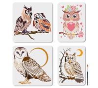 MAYJOYDIY 4 pcs Pochoirs Hibou Lune Mignon avec Cœur Fleur Pochoir Réutilisable pour Peinture 29.7~30x21~30cm Modèle De Branche avec Pinceau pour Fenêtre Bois Mur Maison Décoration