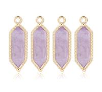 MAYJOYDIY 4 pendentif Facetté en Améthyste Naturelle avec Apprêts en Or 18 carats Breloques Hexagonales en Cristal Connecteurs pour la Création de Bijoux (Colliers Bracelets) et Cadeaux