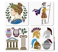 MAYJOYDIY 4 Pièces ensemble de Pochoirs de la Grèce Antique et de Rome Pochoir de Personnage D'Architecture Grecque 30x30cm avec Pinceau pour Mur Meubles Papier Toile Scrapbooking Décoration
