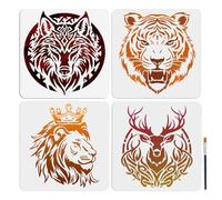 MAYJOYDIY 4 Pochoir de peinture pour loup et tigre Pochoir Lion Cerf 30×30cm avec Pinceau Modèle de Thème Animal Modèles en Plastique Réutilisables pour Fenêtre en Bois Bricolage Album Photo