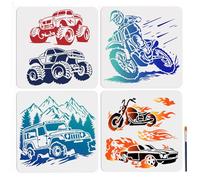 MAYJOYDIY 4 Pochoir de Peinture pour Moto 30×30cm Pochoirs de Vélo de Montagne Tout Terrain avec Pinceau Pochoirs de Flamme de Course Modèles en Plastique Réutilisables pour Murs Meubles Bois Toile