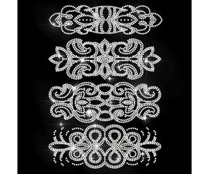 MAYJOYDIY 4 style Floral Strass Thermocollant Transfert de Chaleur Autocollant Tourbillonnant Fleur Hot Fix Strass Dentelle Applique pour T Shirt Chapeau Veste Vêtements Sacs Bricolage Décor