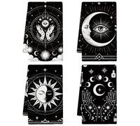 MAYJOYDIY 4 Styles Torche de Tarot Torchons de Cuisine 66x45cm Noir Astrologie Microfibre Tissu de Nettoyage Lune Etoiles Soleil Crâne Œil Motifs Occultes pour Nettoyage Cuisine Décoration Maison