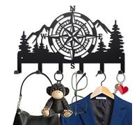MAYJOYDIY 40×25cm Porte Clés Boussole Support Mural en Métal pour Randonnée en Forêt Montagne Porte Serviettes Porte Manteau avec 6 crochets pour Entrée Couloir Cuisine Bureau