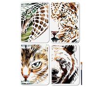 MAYJOYDIY 4PCS Pochoir Léopard Ours Pochoir pour peinture Chat Sauvage Cobra 29.7×21cm Réutilisable Modèles de Dessin avec Pinceau pour Décoration Murale en Bois Cadeau de Maison