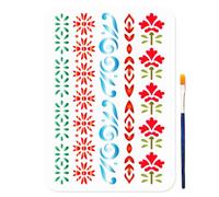 MAYJOYDIY 5 Pochoir de Peinture à Motif de Bordure de Style Floral de Fleurs Ligne de Séparation 29.7x21cm Pochoirs en Plastique Réutilisables avec Pinceau pour Mur en Bois Fenêtre Bricolage