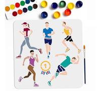 MAYJOYDIY 5 Styles Pochoir de Course 30×30cm Pochoirs de Marathon de Course de Sport Modèle avec Pinceau Pochoirs de Peinture de Médaille D'Homme de Femme pour Bois Toile Papier Tissu Décoration