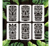 MAYJOYDIY 6 pcs Pochoirs Totem Tiki Réutilisables Pochoir Visage Humain pour Peinture 29.7x21cm Modèle de Dessin Style Tribal avec Pinceau pour Mur Meuble Toile Décoration Intérieure