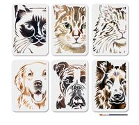 MAYJOYDIY 6 pochoir Réutilisable en Forme de Tête de Chien Ou de Chat 21 x 29.7cm Motif Animal Mignon avec Pinceau pour Décoration de Chemise Mur Sol Meubles Bois et Papier
