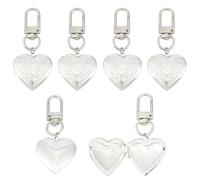 MAYJOYDIY 6 Porte Clés Médaillon Cœur Argenté 6.4cm Pendentif Cœur Vintage Souvenir Photo pour la Fabrication de Bijoux la Fête des Mères la Saint Valentin les Loisirs Créatifs