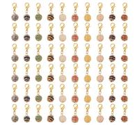 MAYJOYDIY 60 pièce 10 styles de Pendentifs en Pierres Précieuses Naturelles Décorations Rondes en Pierres Précieuses Dorées Porte Clés Breloque en Cuivre Enveloppé de Zinc Fermoirs à Pince de Homard