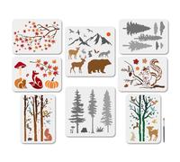 MAYJOYDIY 8Pcs Pochoirs pour Animaux de la Forêt Pochoirs de Peinture Renard Écureuil 30×30/29.7×21cm Modèle de Dessin pour Cerf Ours avec Pinceau pour L'Artisanat Sur Fenêtre Bois Mur Décor