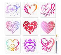 MAYJOYDIY 9 Pochoir de Cœur pour la Saint Valentin 15×15cm Pochoir de peinture Réutilisable avec Pinceau Motif de Puzzle pour Travaux Manuels Décoration Murale en Bois pour Fenêtre