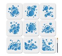 MAYJOYDIY 9 Pochoir de Peinture Bulles Pochoirs Bords de Bulles 15×15cm avec Pinceau Modèles Peinture de Bloc de Bulles Pochoirs Artisanaux pour Mur en Bois Fenêtre Bricolage Décoration de Maison