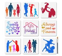 MAYJOYDIY 9 Pochoir Familial Silhouettes de Personnages Familiaux Pochoirs de Peinture 15×15cm Modèles pour Parents Fils et Filles avec Pinceau pour Bois Mur Fenêtre Bricolage Décoration D'Intérieur