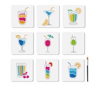 MAYJOYDIY 9 Pochoir pour Peinture de Jus de Fruits Pochoir pour Boisson au Citron Cerise Fraise 15 × 15cm avec Pinceau Réutilisable pour L'Été pour Mur en Bois Fenêtre Bricolage Décoration