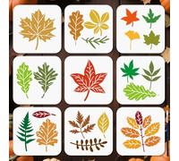 MAYJOYDIY 9 pochoir Réutilisable en Forme de Feuilles D'Automne pour Peinture Dessin D'Arbre 15x15cm avec Pinceau pour Décoration Murale Album Scrapbooking