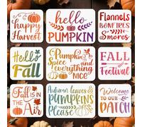 MAYJOYDIY 9 pochoir Réutilisable pour Thème D'Automne Feuilles D'Érable et Citrouille pour Peinture Ferme Récolte Dessin avec Pinceau pour Mur Sol Bois Papier Album Scrapbooking Décoration