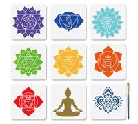 MAYJOYDIY 9 pochoir Réutilisable Représentant des Symboles des Chakras Mandala Fleur de Lotus pour Loisirs Créatifs 15 x 15cm pour Peinture Sur Bois Meubles Toile Papier Peint Décoration