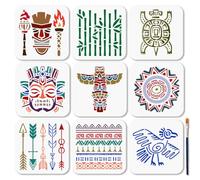 MAYJOYDIY 9 pochoir Tribal Américain Pochoir de Peinture Indien Ancien 15 × 15cm Réutilisable Motif D'Oiseaux Sacrés avec Pinceau pour Travaux Manuels Sur Fenêtre Bois Mur Décoration D'Intérieur