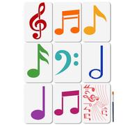 MAYJOYDIY 9PCS Pochoir Notes de Musique Réutilisable Rythme musical Pochoir pour peinture 29.7×21cm Modèles de Dessin avec Pinceau pour Décoration Murale en Bois Cadeau de Maison