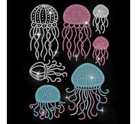 MAYJOYDIY Applique de Transfert de Strass Méduse Colorée à Repasser Sur Hotfix Décalcomanie de Transfert de Chaleur de Vie Marine Réparation pour T Shirts Sacs Chaussures Chapeaux Décoration DIY
