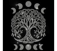 MAYJOYDIY Arbre de Vie Strass Thermocollant Hotfix Strass Phases de la Lune Transfert Applique Transfert de Chaleur Décalcomanie Réparation Patch pour Vêtements Chaussures Sacs Chapeaux Décoration