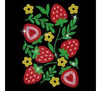 MAYJOYDIY Autocollant Thermocollant à Strass en Forme de Fleur de Fraise Motif Feuilles Vertes Transfert Thermique Fruits Frais pour Chemise Sac Chapeau Veste Jean Chaussures Bricolage
