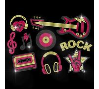 MAYJOYDIY Autocollant Thermocollant Strass en Forme de Cœur Casque Audio Guitare Électrique Note de Musique Texte ROCK pour Shirts Vestes Sacs Vêtements Décoration