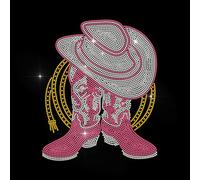 MAYJOYDIY Botte de Cow Boy Strass Thermocollant Hotfix Strass Chapeau de Cow Boy Transfert Applique Western Cowboy Transfert de Chaleur Décalcomanie pour T Shirts Sac Chaussures Chapeau DIY Décor