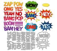 MAYJOYDIY Bulle de Discours Matrices de Découpe en Métal Interjection Design Pochoirs WOW HEY OMG Matrices de Gaufrage pour Loisirs Créatifs Carterie Scrapbooking et Décoration D'Albums