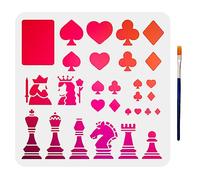 MAYJOYDIY Cartes à Jouer Pochoirs d'Echecs Pochoir Cœurs Trèfles Diamants Piques 30×29cm Pochoir à Dessiner les Pièces d'Echecs Internationales avec Pinceau sur Mur Meuble Bois