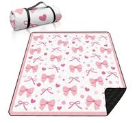MAYJOYDIY Couverture de Pique-Nique Extra Large avec nœuds Roses 2m×2m Couverture de Plage imperméable avec cœur d'amour et Sangle de Transport Tapis de Pique-Nique Pliable extérieur pour Herbe