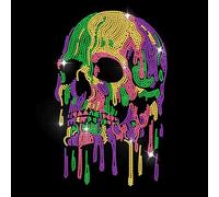 MAYJOYDIY Crâne Peint Strass Fer Sur Transfert de Chaleur Décalcomanie Squelette Fondu Hot Fix Strass Applique Gouttes Colorées Réparation Patch pour T Shirts Chapeau Veste Vêtements Sacs DIY Décor