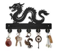 MAYJOYDIY Crochet à Clé Loong Chinois en Bois à Motif de Dragon Support Mural de 30 x 20cm Thème Animal Crochet à Chapeau D'Art Noir avec 5 crochets en Alliage pour Entrée Chambre à Coucher