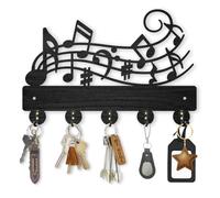 MAYJOYDIY Crochet mural en forme de notes de musique 30 x 20 cm Porte-clés mural en bois avec 5 crochets en alliage noir Porte-chapeaux pour chapeau, serviette, entrée