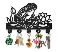 MAYJOYDIY Crochets muraux en forme de grenouille en forme de fleur de lotus pour étang d'été, porte-clés en bois pour mur, 30 × 20 cm, crochets muraux décoratifs à suspendre avec 5 crochets en alliage