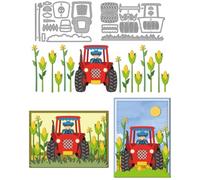 MAYJOYDIY Découpage de tracteur agricole Modèle de gaufrage de conducteur agriculteur Herbe de pelouse Tige de maïs Pochoirs de coupe en acier au carbone pour fabrication de cartes DIY Album cadeau